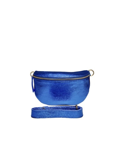 Sac banane Cuir - Bleu métallisé